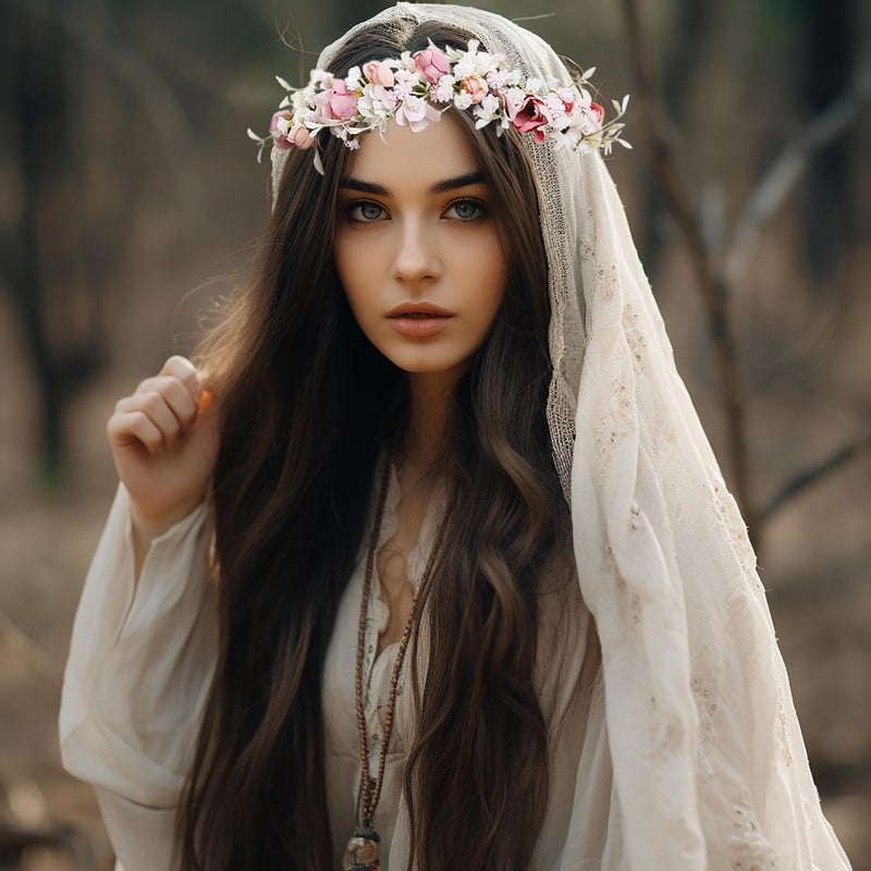 Vivivalue Boho Flower Crown Rose Flower Headband Hair Wreath Floral Headpiece Halo with Ribbon Wedding Party Photos Festival - Image 2
